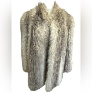 Casper Vintage 70s Faux Rabbit Fur Coat Off White Gray Glam Statement Jacket M